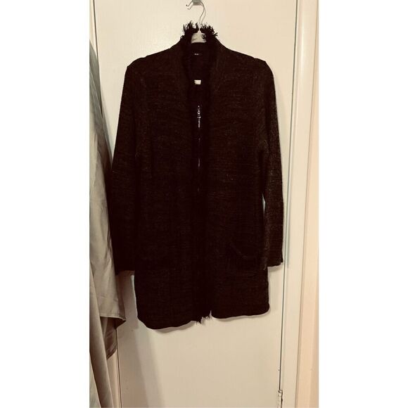 TAHARI CHARCOAL GRAY ZIP UP SWEATER FRINGE TRIM WOMENS SZ XL - Picture 3 of 12